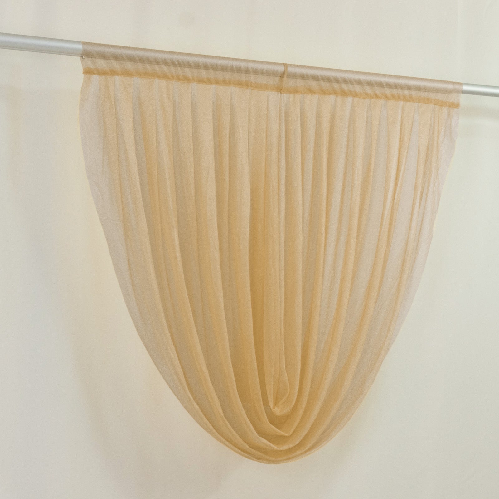4ft x 4ft Sheer Chiffon Backdrop Valance Drapes â€“ Champagne Curved Swag Topper Panel - Bell Racket Store