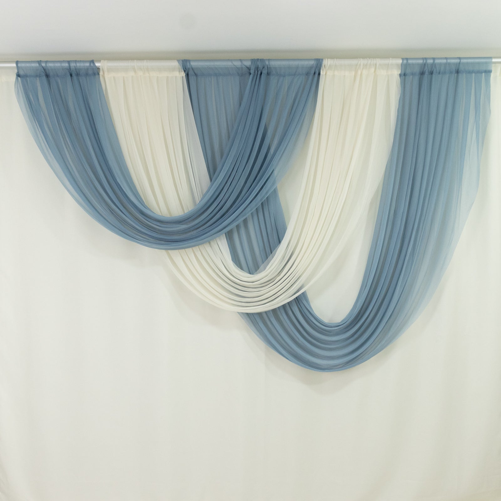 4ft x 4ft Sheer Chiffon Backdrop Valance Drapes â€“ Dusty Blue Curved Swag Topper Panel - Bell Racket Store