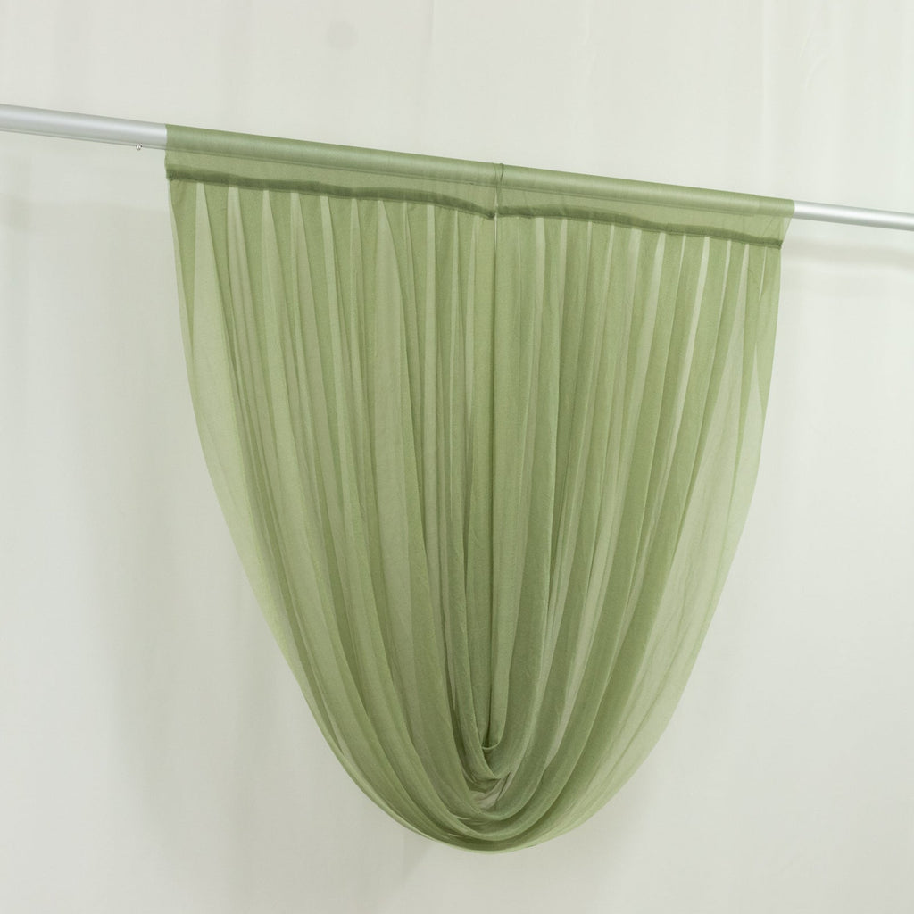 4ft x 4ft Sheer Chiffon Backdrop Valance Drapes â€“ Dusty Sage Green Curved Swag Topper Panel - Bell Racket Store