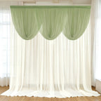 4ft x 4ft Sheer Chiffon Backdrop Valance Drapes â€“ Dusty Sage Green Curved Swag Topper Panel - Bell Racket Store