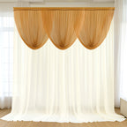 4ft x 4ft Sheer Chiffon Backdrop Valance Drapes â€“ Gold Curved Swag Topper Panel - Bell Racket Store