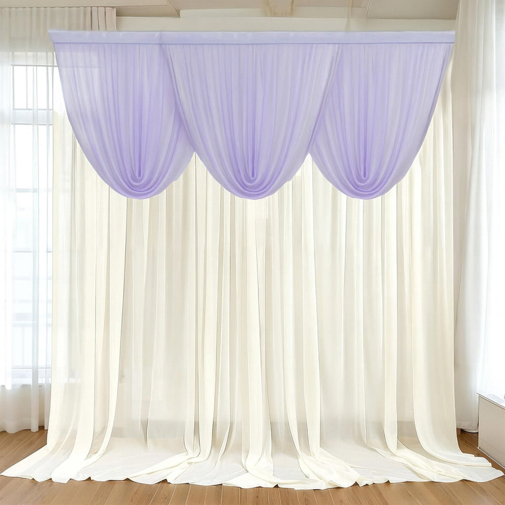 4ft x 4ft Sheer Chiffon Backdrop Valance Drapes â€“ Lavender Lilac Curved Swag Topper Panel - Bell Racket Store