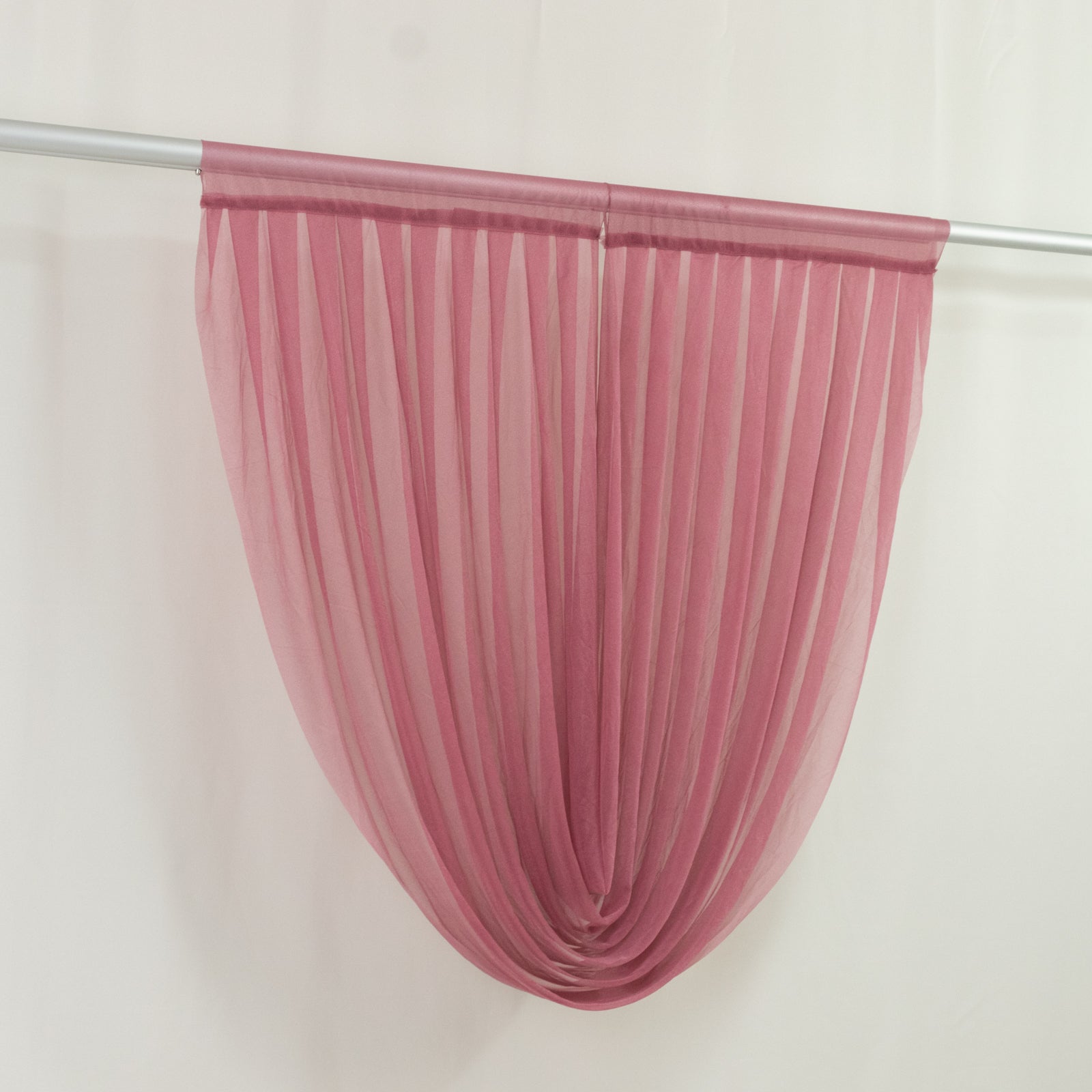 4ft x 4ft Sheer Chiffon Backdrop Valance Drapes â€“ Mauve Cinnamon Rose Curved Swag Topper Panel - Bell Racket Store