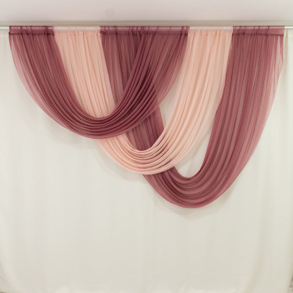 4ft x 4ft Sheer Chiffon Backdrop Valance Drapes â€“ Mauve Cinnamon Rose Curved Swag Topper Panel - Bell Racket Store