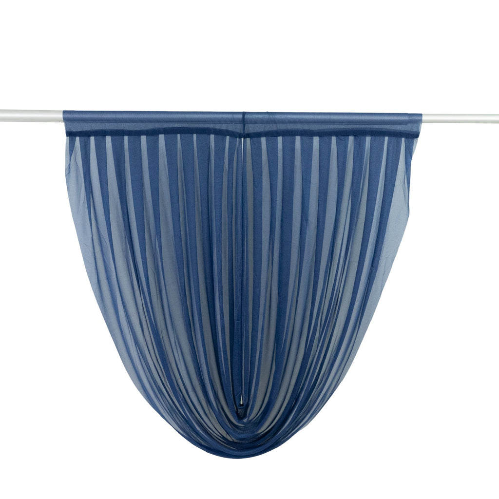 4ft x 4ft Sheer Chiffon Backdrop Valance Drapes â€“ Navy Blue Curved Swag Topper Panel - Bell Racket Store