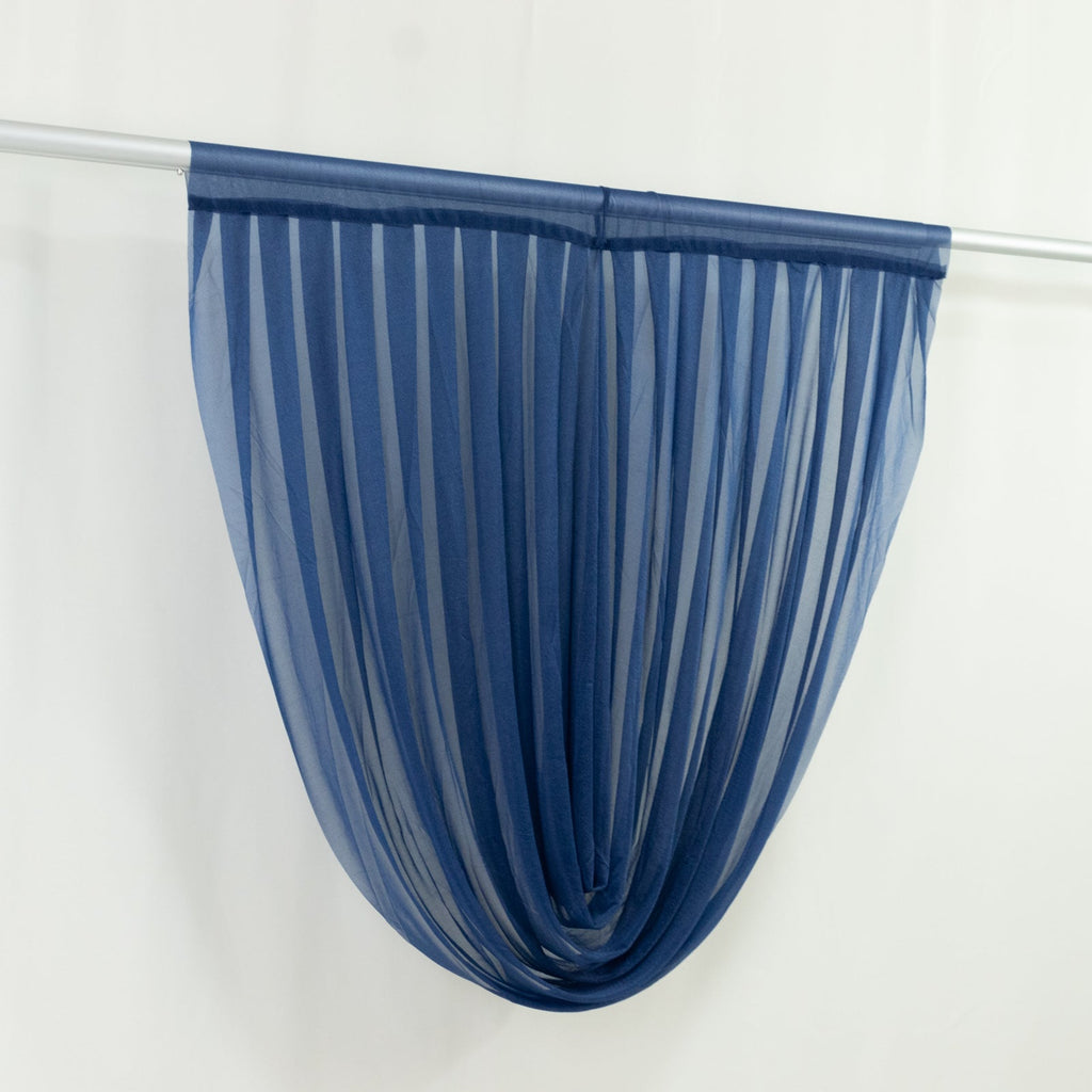 4ft x 4ft Sheer Chiffon Backdrop Valance Drapes â€“ Navy Blue Curved Swag Topper Panel - Bell Racket Store
