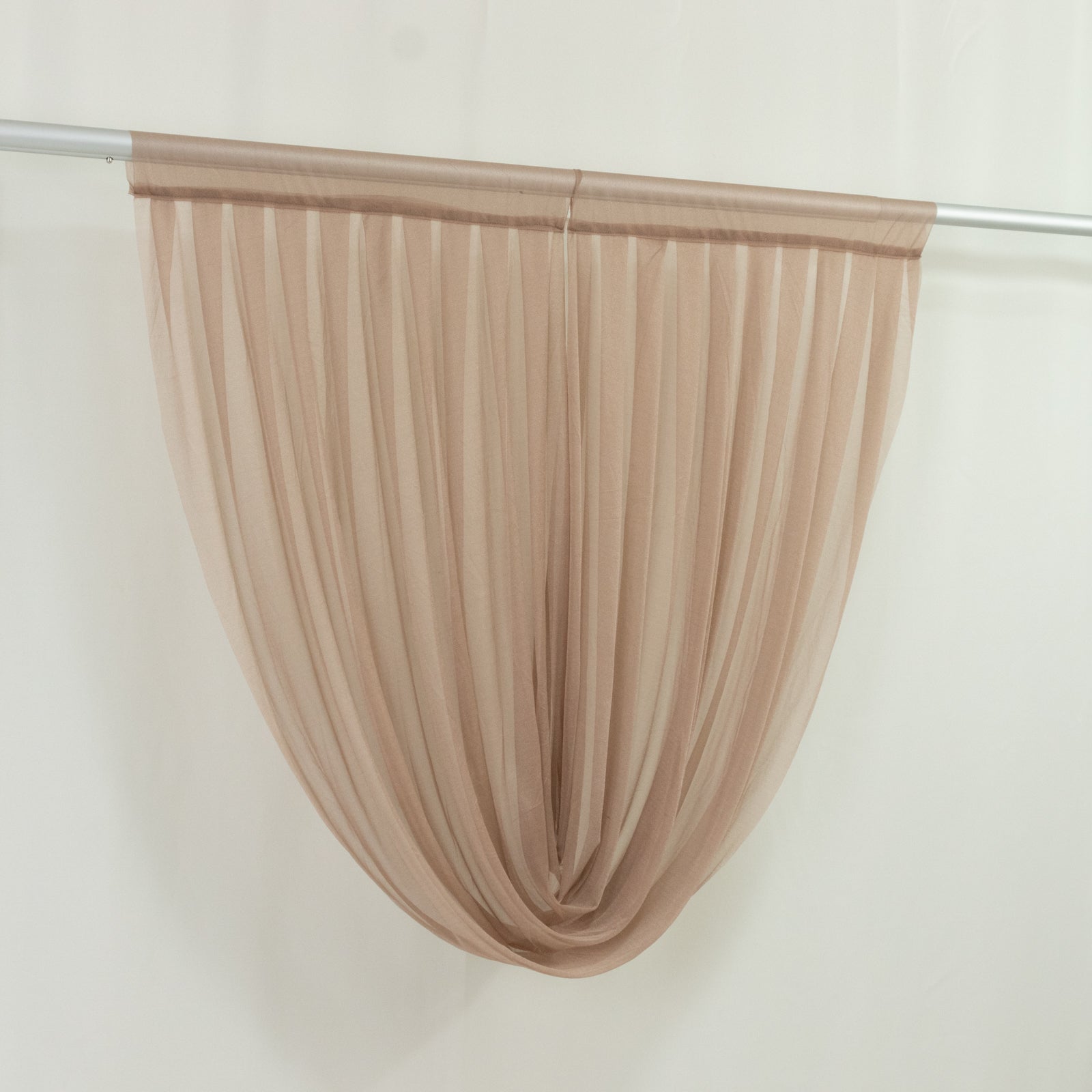 4ft x 4ft Sheer Chiffon Backdrop Valance Drapes â€“ Taupe Curved Swag Topper Panel - Bell Racket Store