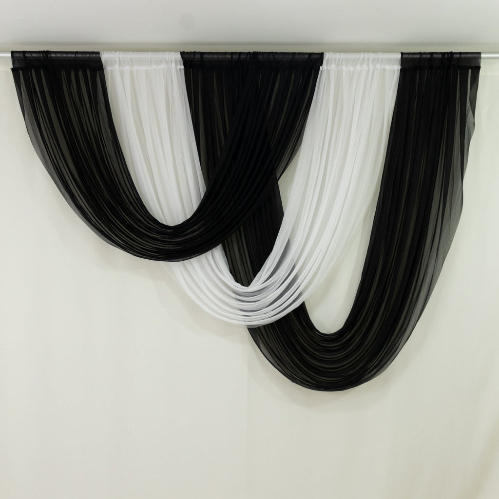 4ft x 4ft Sheer Chiffon Backdrop Valance Drapes â€“ White Curved Swag Topper Panel - Bell Racket Store