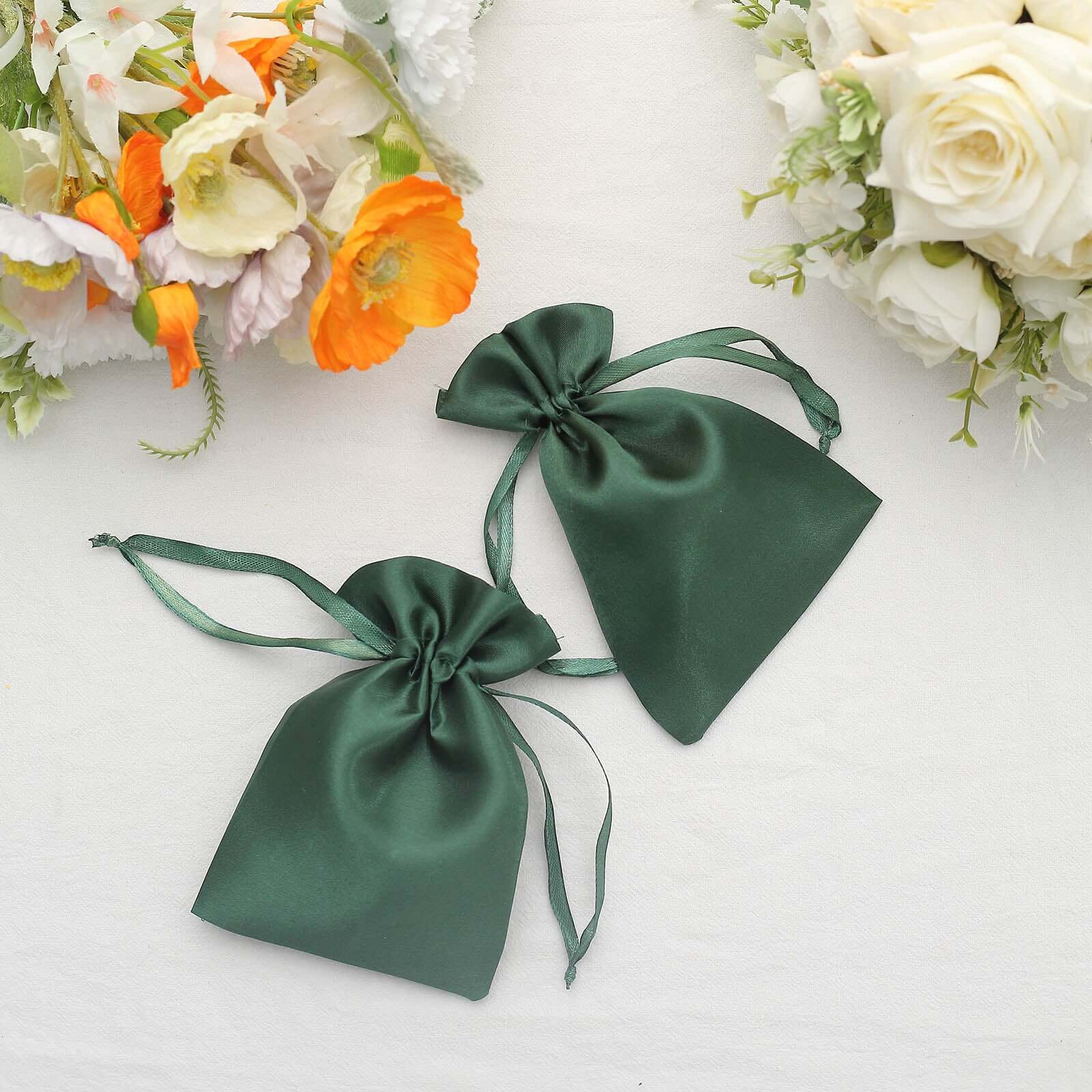 12 Pack 4"x6" Hunter Emerald Green Satin Wedding Party Favor Bags, Drawstring Pouch Gift Bags