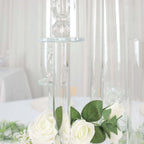 5 - Arm Round Crystal Glass Candelabra Clear Taper Design - Chic Candle Holder Table Centerpiece for Weddings & Events 32" - Bell Racket Store
