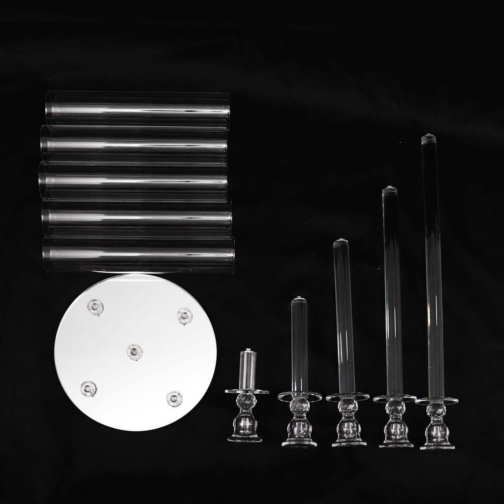 5 - Arm Round Crystal Glass Candelabra Clear Taper Design - Chic Candle Holder Table Centerpiece for Weddings & Events 32" - Bell Racket Store