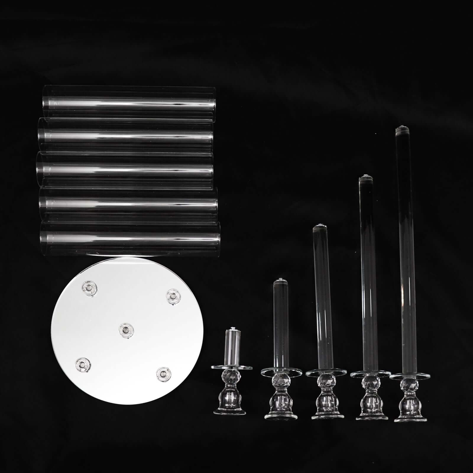 5 - Arm Round Crystal Glass Candelabra Clear Taper Design - Chic Candle Holder Table Centerpiece for Weddings & Events 32" - Bell Racket Store