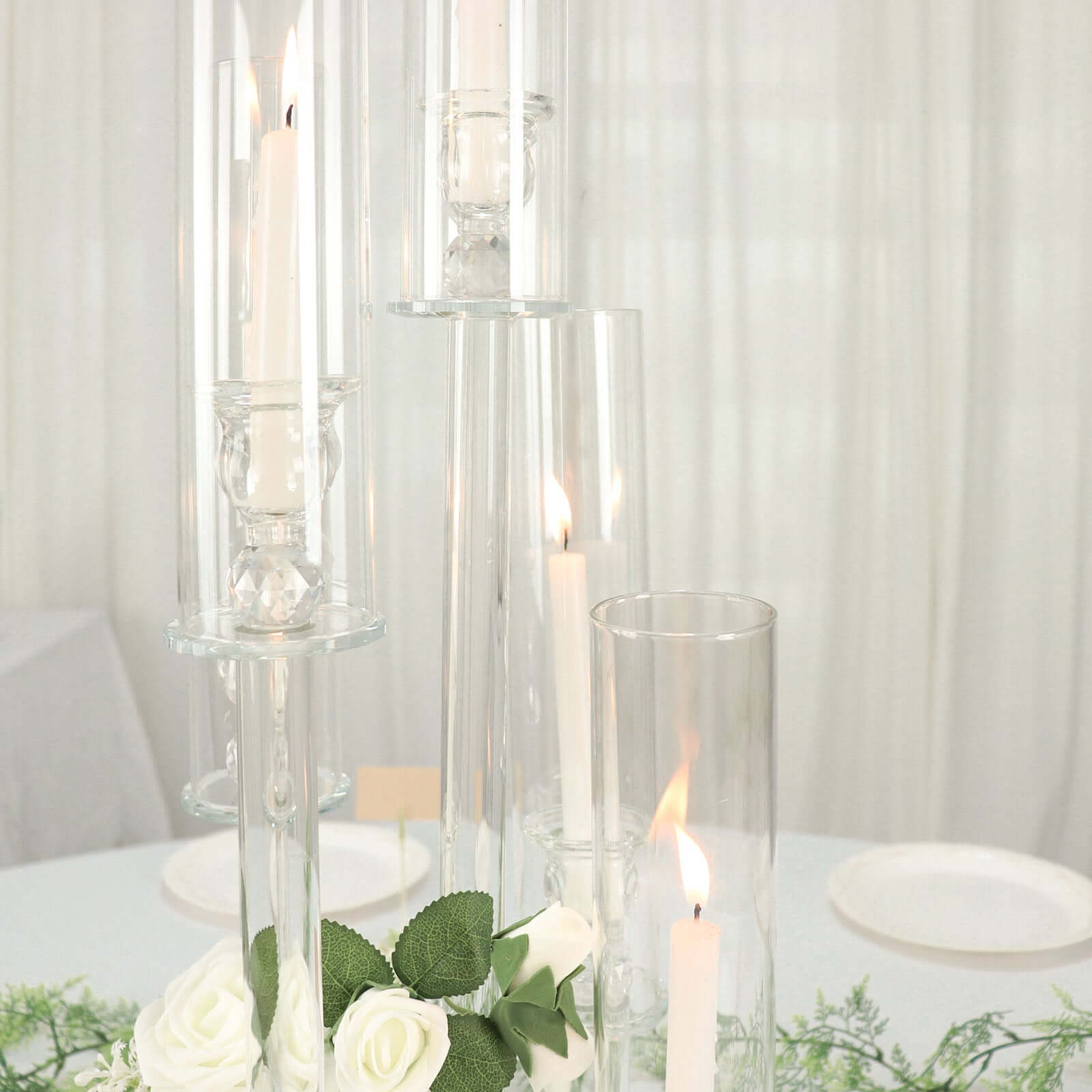 5 - Arm Round Crystal Glass Candelabra Clear Taper Design - Chic Candle Holder Table Centerpiece for Weddings & Events 32" - Bell Racket Store