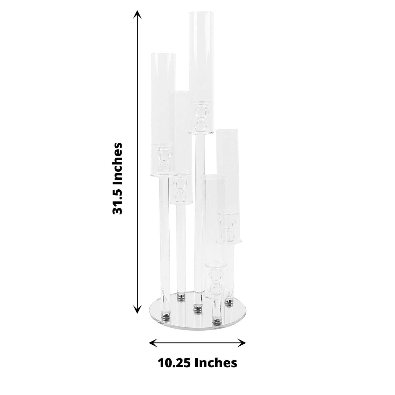 5 - Arm Round Crystal Glass Candelabra Clear Taper Design - Chic Candle Holder Table Centerpiece for Weddings & Events 32" - Bell Racket Store