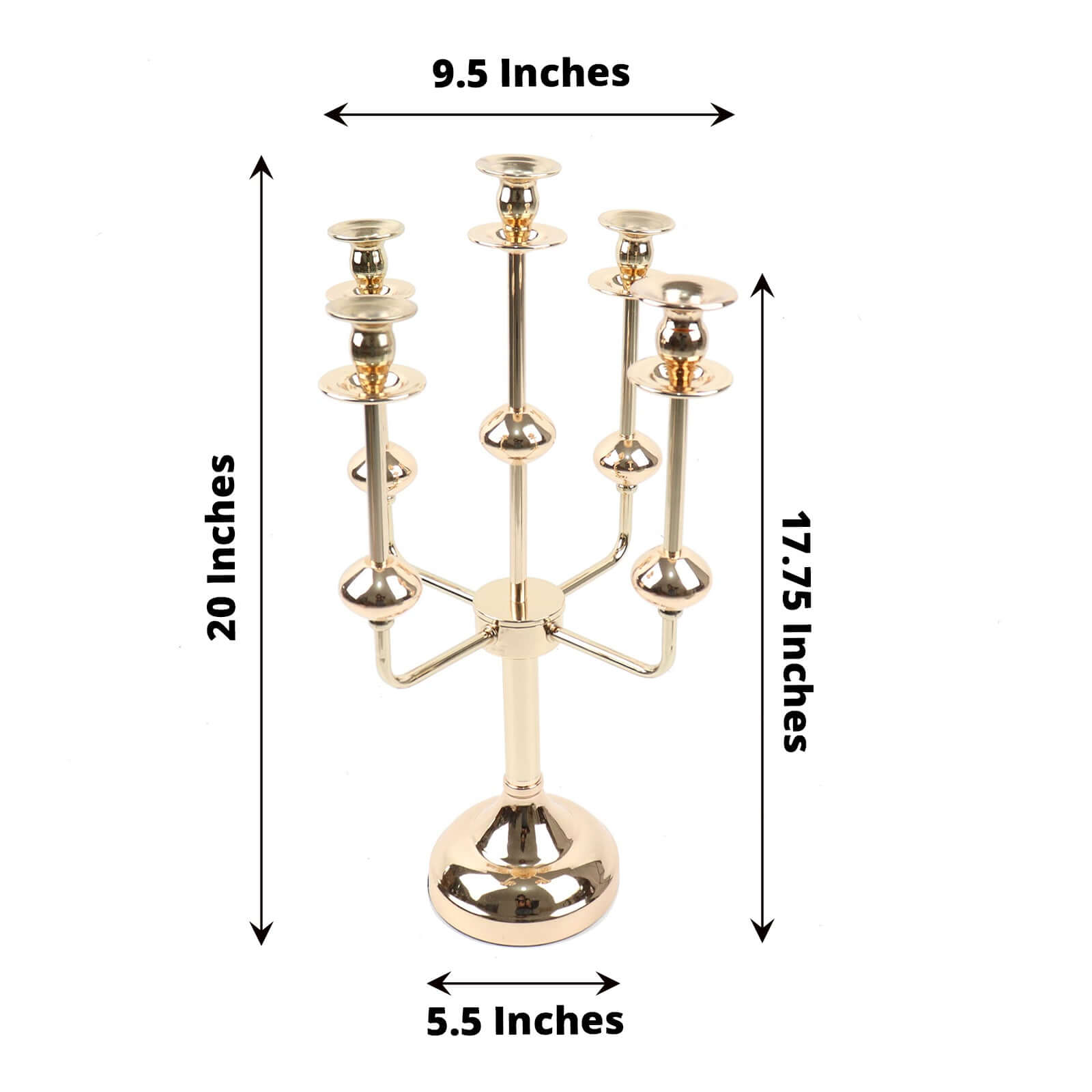 5 - Arm Taper Candelabra Wedding Candle Holder Gold Metal Table Display - Perfect for Events 20" - Bell Racket Store
