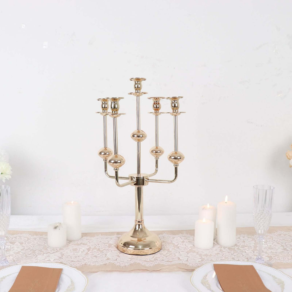 5 - Arm Taper Candelabra Wedding Candle Holder Gold Metal Table Display - Perfect for Events 20" - Bell Racket Store