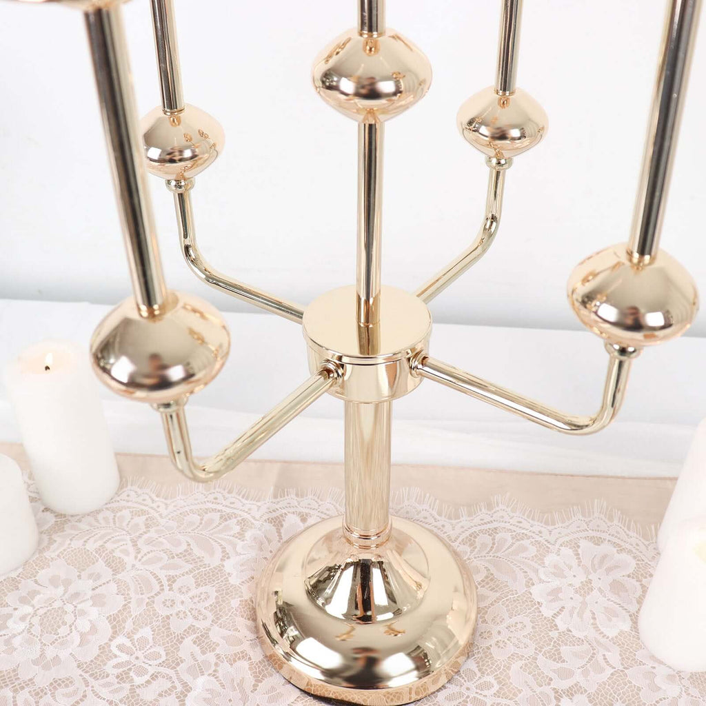 5 - Arm Taper Candelabra Wedding Candle Holder Gold Metal Table Display - Perfect for Events 20" - Bell Racket Store