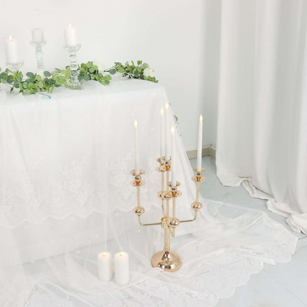 5 - Arm Taper Candelabra Wedding Candle Holder Gold Metal Table Display - Perfect for Events 20" - Bell Racket Store