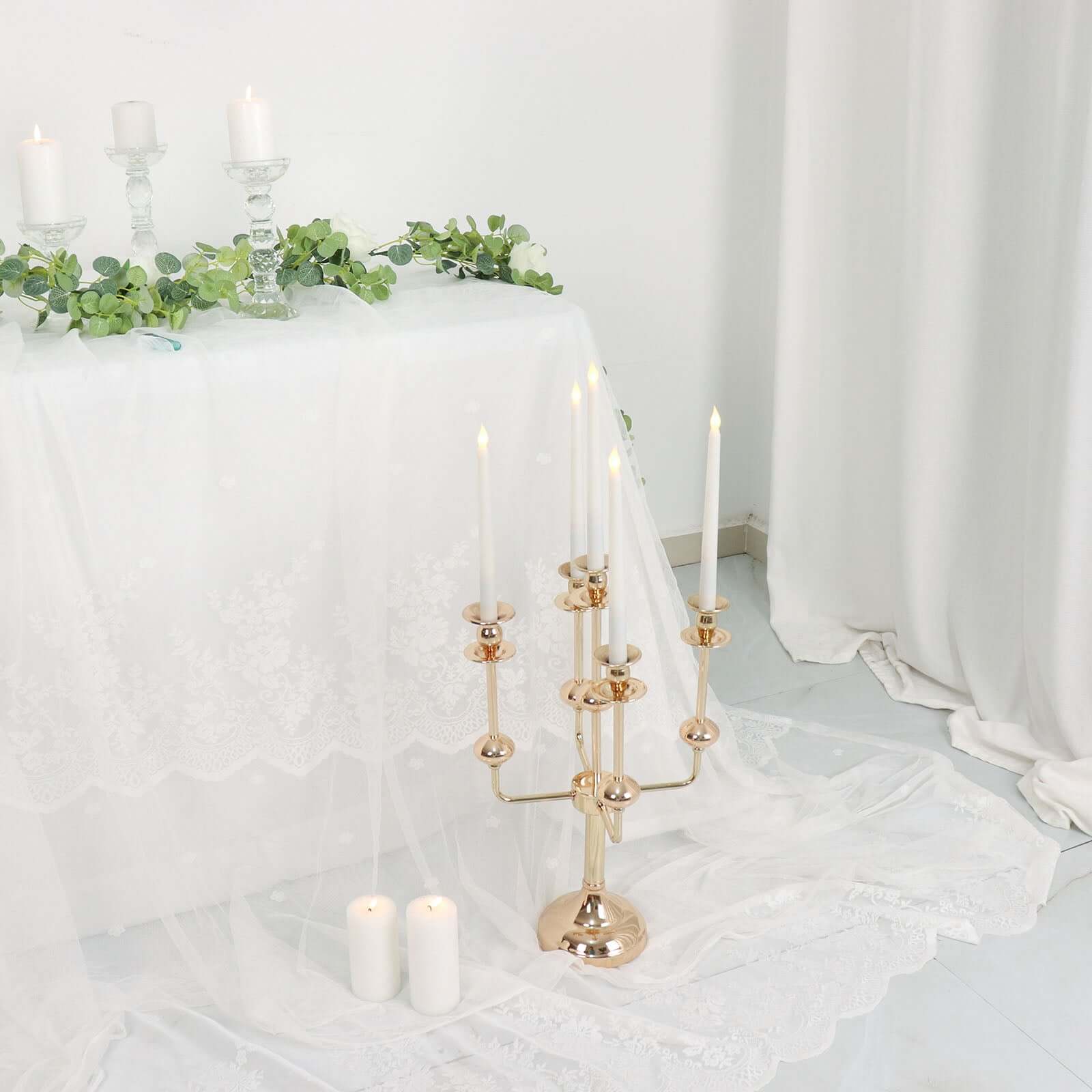5 - Arm Taper Candelabra Wedding Candle Holder Gold Metal Table Display - Perfect for Events 20" - Bell Racket Store