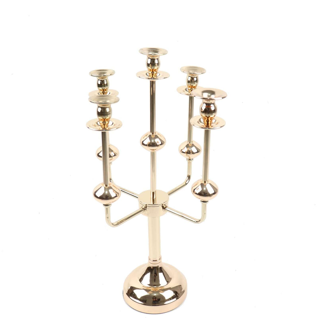 5 - Arm Taper Candelabra Wedding Candle Holder Gold Metal Table Display - Perfect for Events 20" - Bell Racket Store