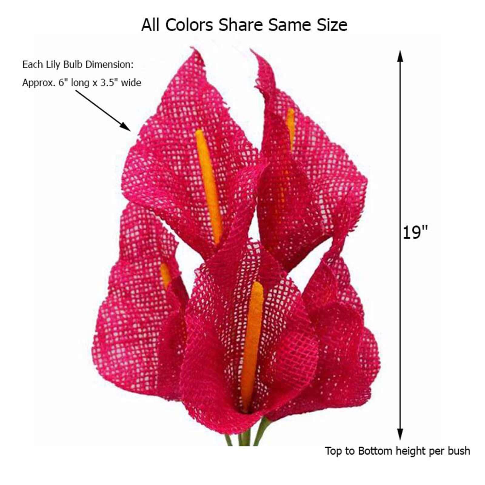 5 Bushes 19" Fuchsia Artificial Burlap Calla Lilies, Craft Flowers 25 Pcs - NestOCart