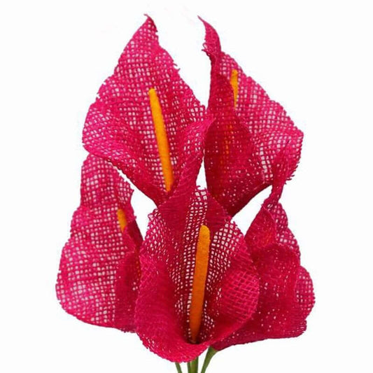 5 Bushes 19" Fuchsia Artificial Burlap Calla Lilies, Craft Flowers 25 Pcs - NestOCart