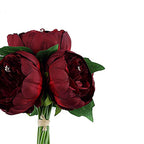5 Flower Head Burgundy Peony Bouquet Artificial Silk Peonies Spray - Bell Racket Store