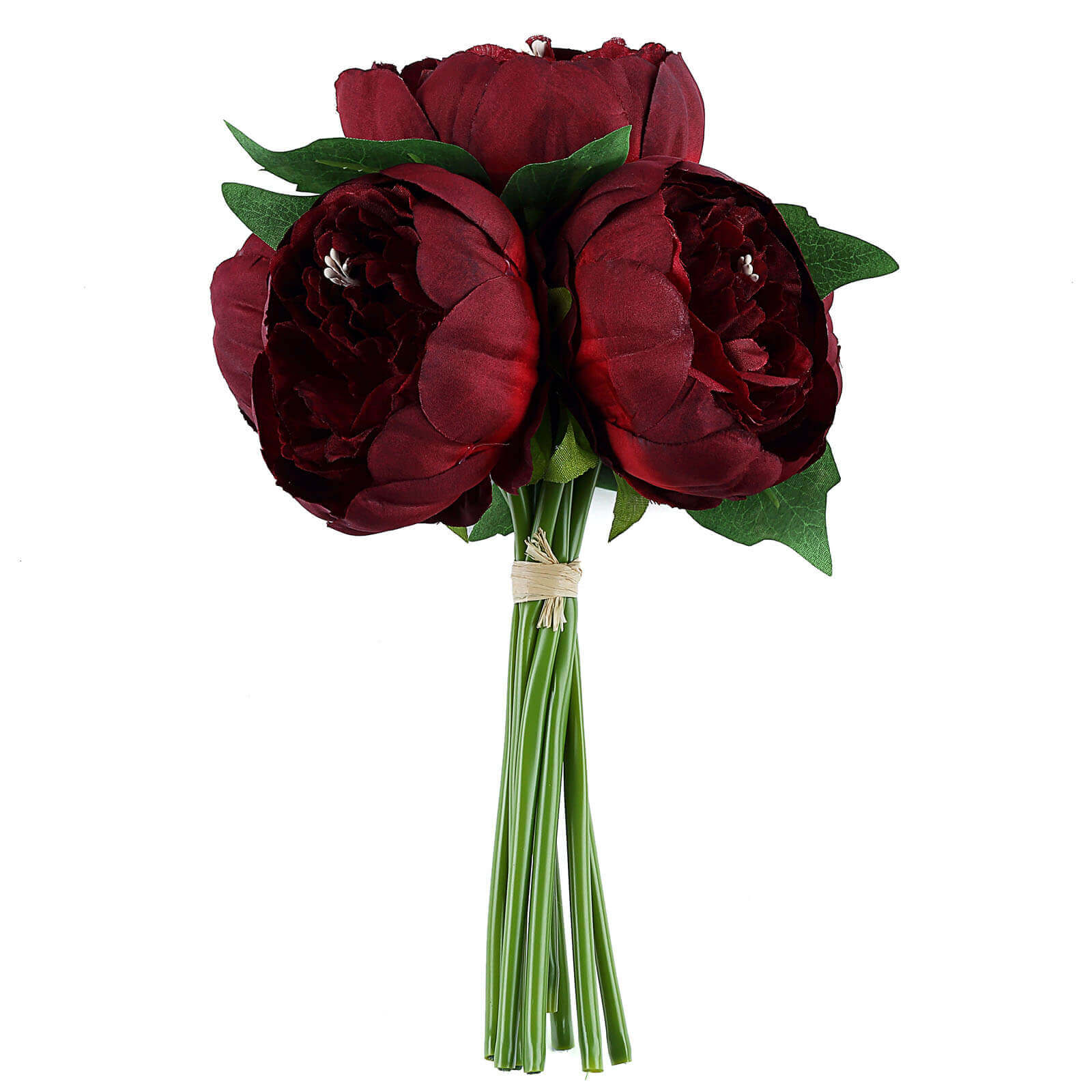 5 Flower Head Burgundy Peony Bouquet Artificial Silk Peonies Spray - Bell Racket Store