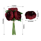 5 Flower Head Burgundy Peony Bouquet Artificial Silk Peonies Spray - Bell Racket Store
