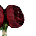 5 Flower Head Burgundy Peony Bouquet Artificial Silk Peonies Spray - Bell Racket Store