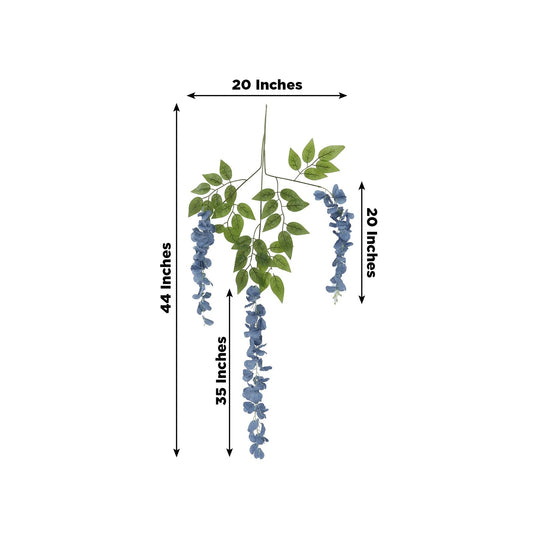 5 Pack 44" Silk Hanging Wisteria Flower Garland Vines in Dusty Blue, Elaborated 3 Full Strands in 1 Bush - Bell Racket Store