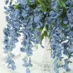 5 Pack 44" Silk Hanging Wisteria Flower Garland Vines in Dusty Blue, Elaborated 3 Full Strands in 1 Bush - Bell Racket Store