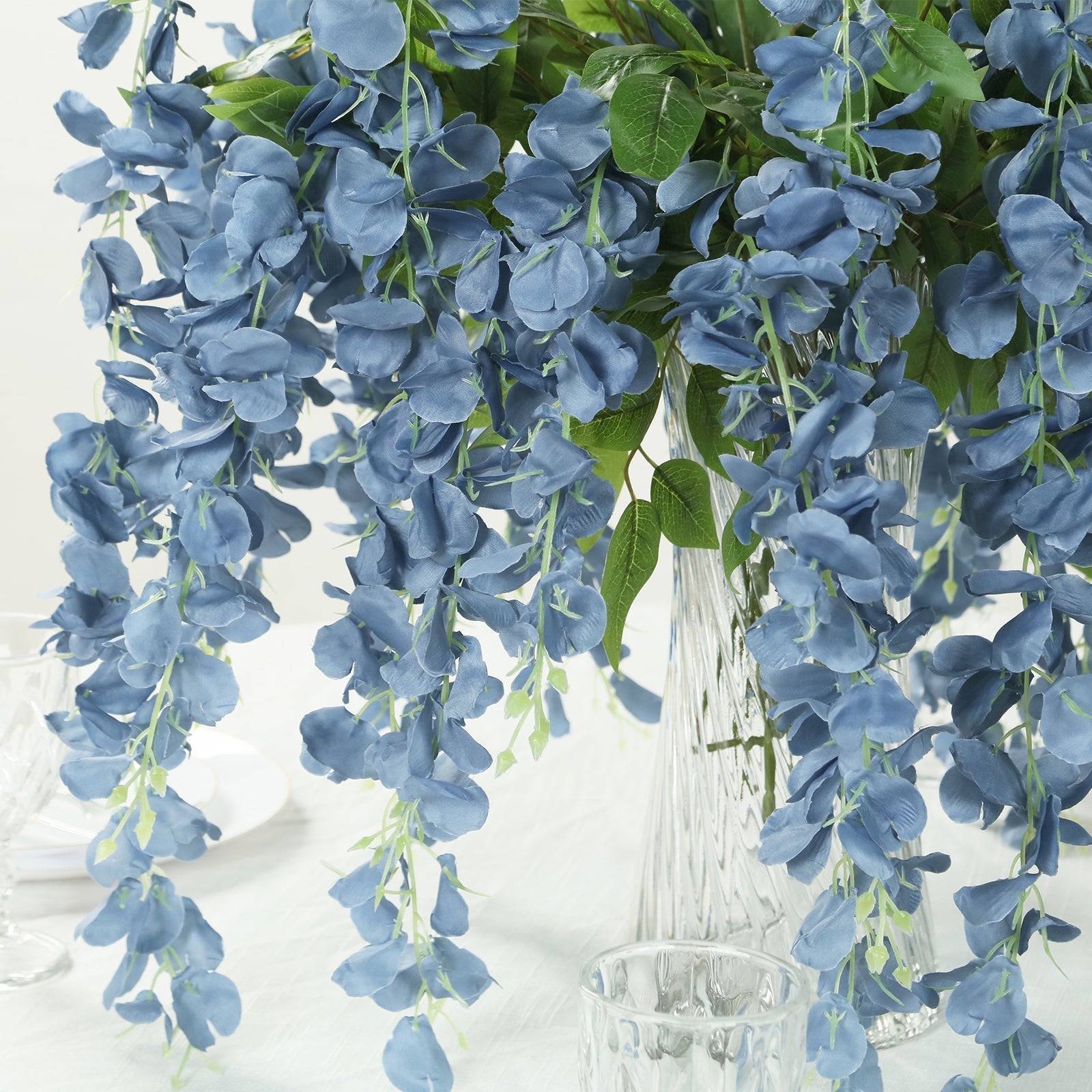 5 Pack 44" Silk Hanging Wisteria Flower Garland Vines in Dusty Blue, Elaborated 3 Full Strands in 1 Bush - Bell Racket Store