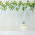 5 Pack 44" Silk Hanging Wisteria Flower Garland Vines in Light Blue, 3 Strands in 1 Bush - Bell Racket Store