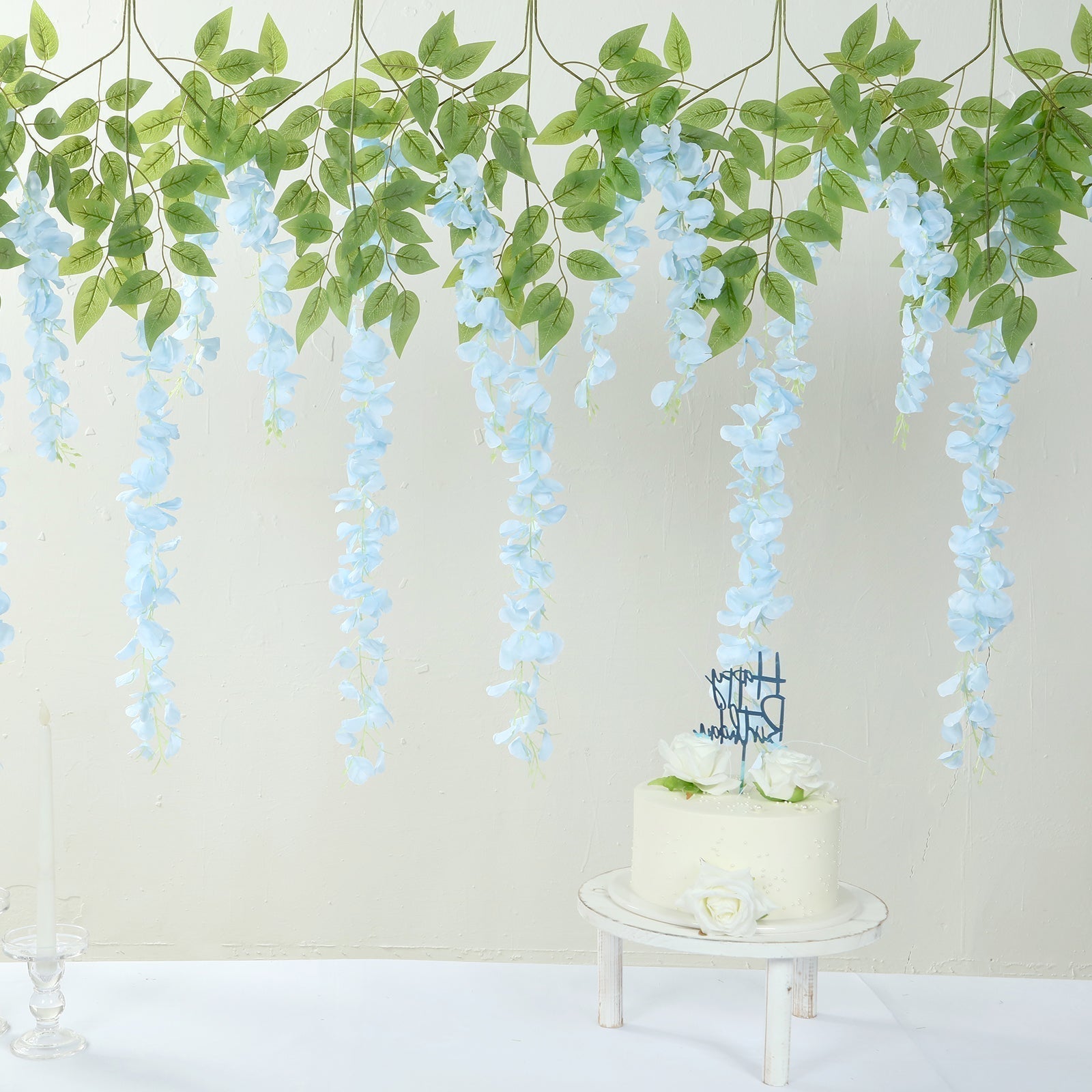 5 Pack 44" Silk Hanging Wisteria Flower Garland Vines in Light Blue, 3 Strands in 1 Bush - Bell Racket Store