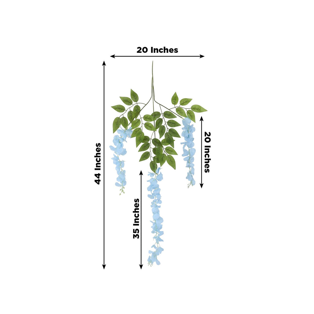 5 Pack 44" Silk Hanging Wisteria Flower Garland Vines in Light Blue, 3 Strands in 1 Bush - Bell Racket Store