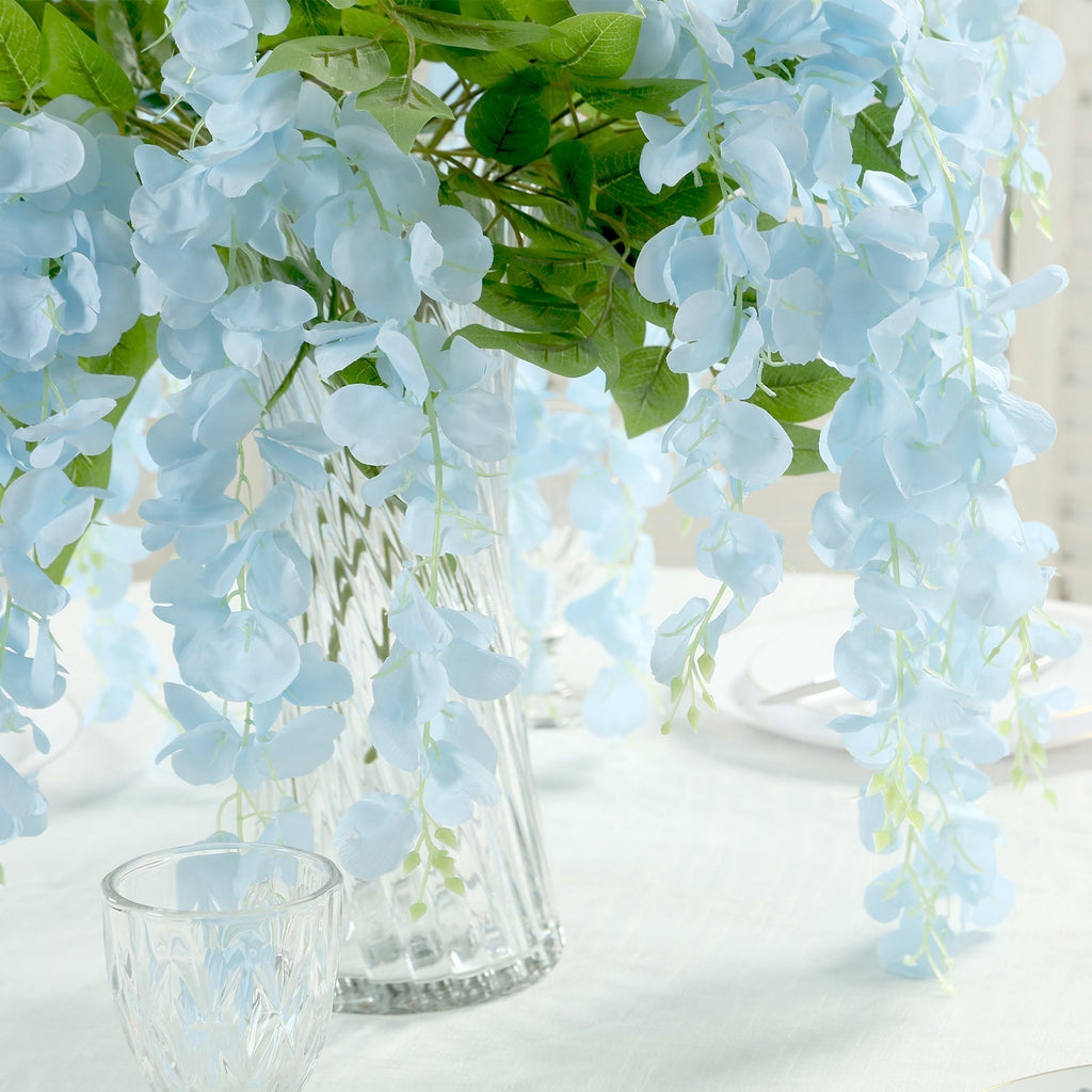 5 Pack 44" Silk Hanging Wisteria Flower Garland Vines in Light Blue, 3 Strands in 1 Bush - Bell Racket Store