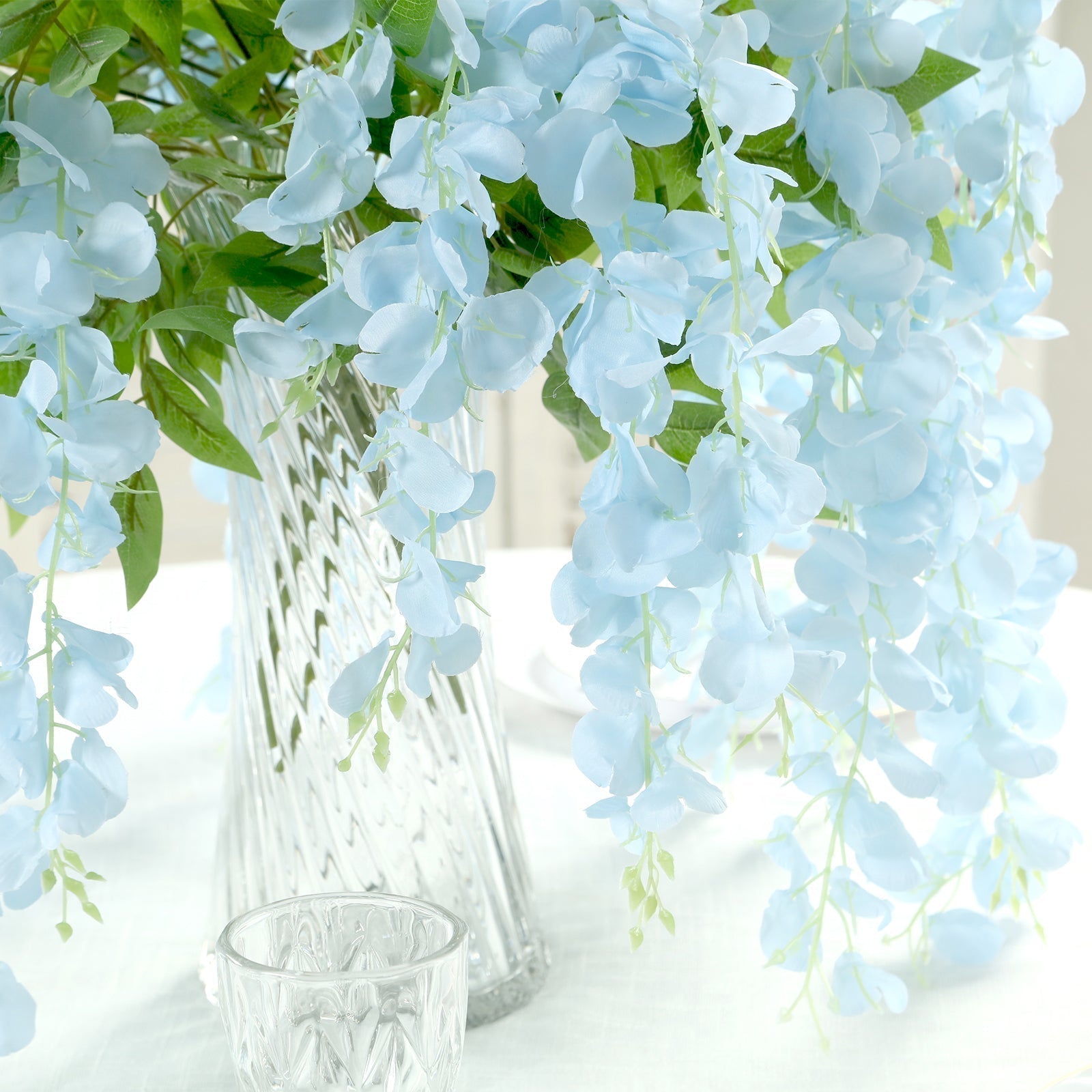 5 Pack 44" Silk Hanging Wisteria Flower Garland Vines in Light Blue, 3 Strands in 1 Bush - Bell Racket Store
