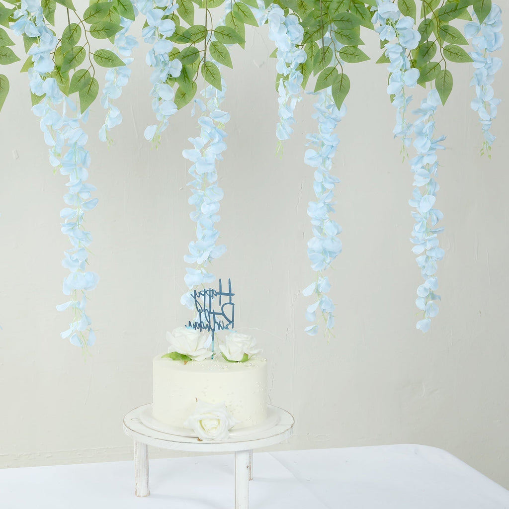 5 Pack 44" Silk Hanging Wisteria Flower Garland Vines in Light Blue, 3 Strands in 1 Bush - Bell Racket Store