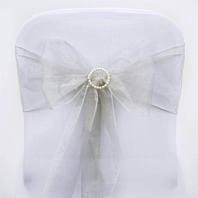 5 Pack 6"x108" Silver Sheer Organza Chair Sashes - NestOCart