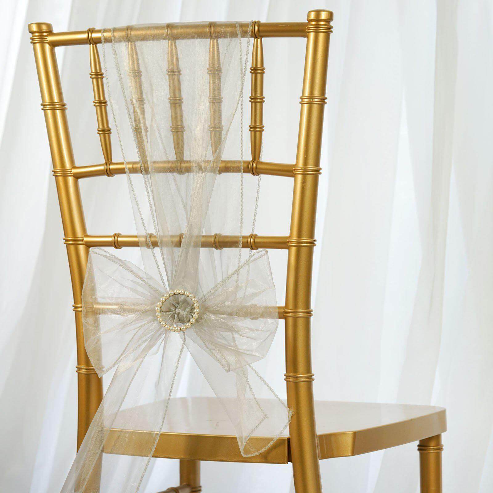 5 Pack 6"x108" Silver Sheer Organza Chair Sashes - NestOCart