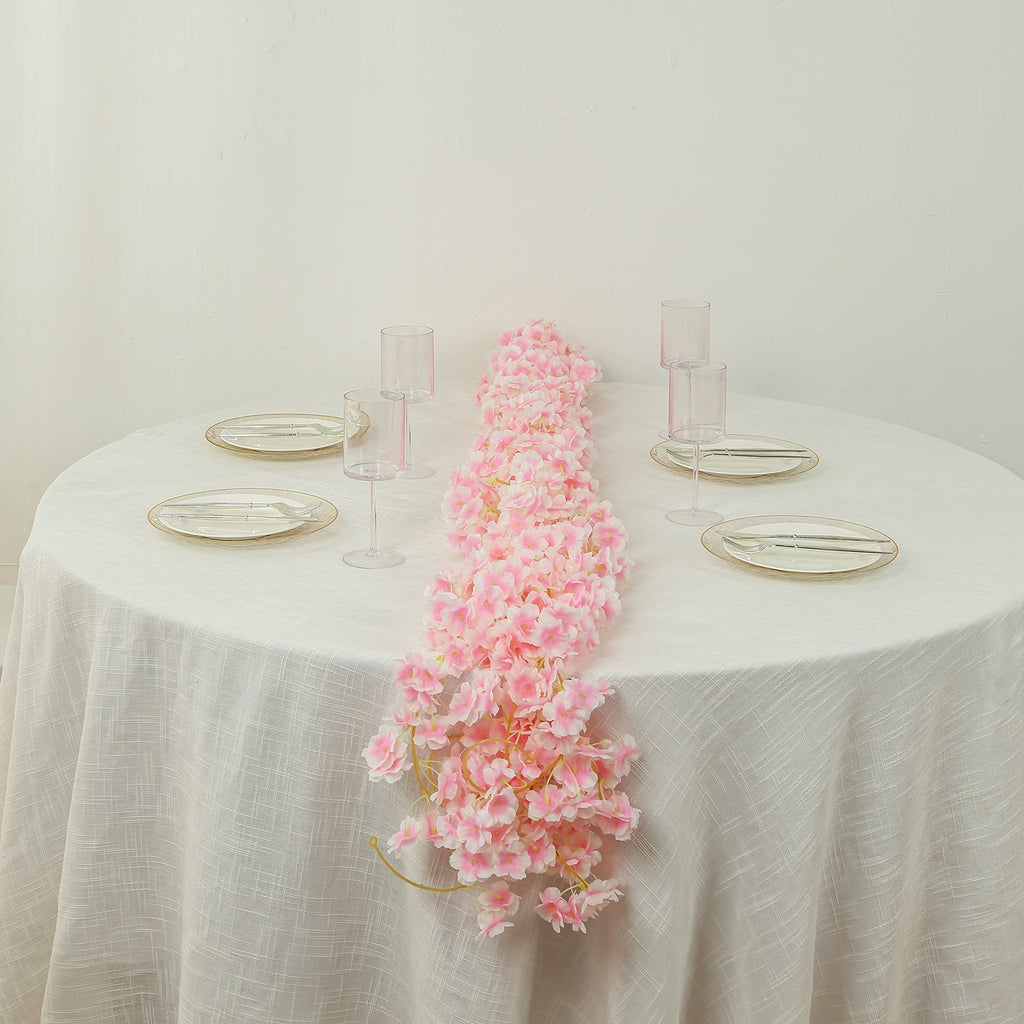 5 Pack Blush Artificial Cherry Blossom Floral Garland, 6ft Silk Flower Hanging Vines - Bell Racket Store