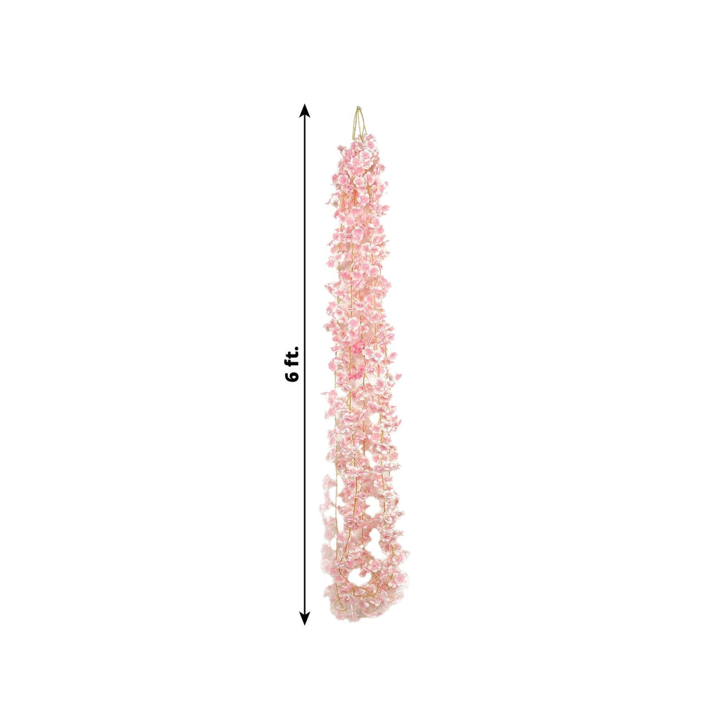 5 Pack Blush Artificial Cherry Blossom Floral Garland, 6ft Silk Flower Hanging Vines - Bell Racket Store