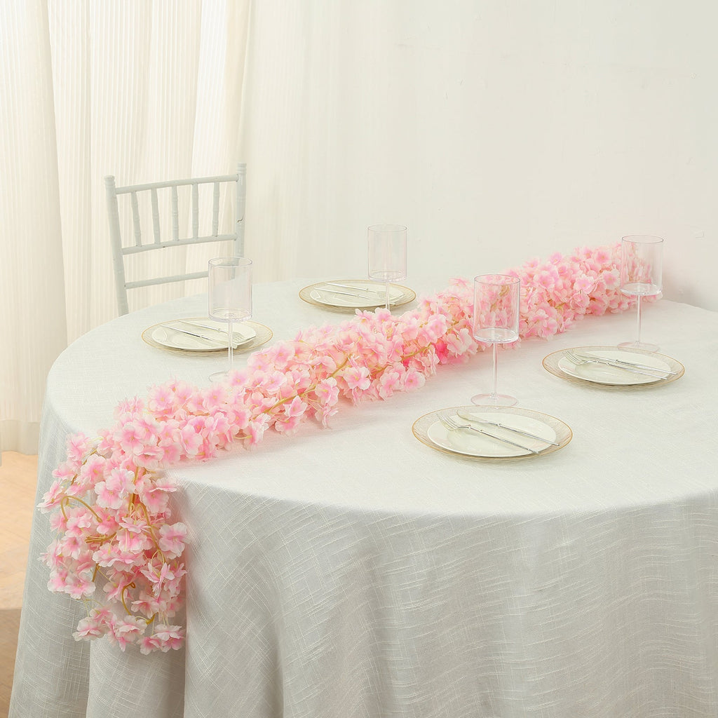 5 Pack Blush Artificial Cherry Blossom Floral Garland, 6ft Silk Flower Hanging Vines - Bell Racket Store