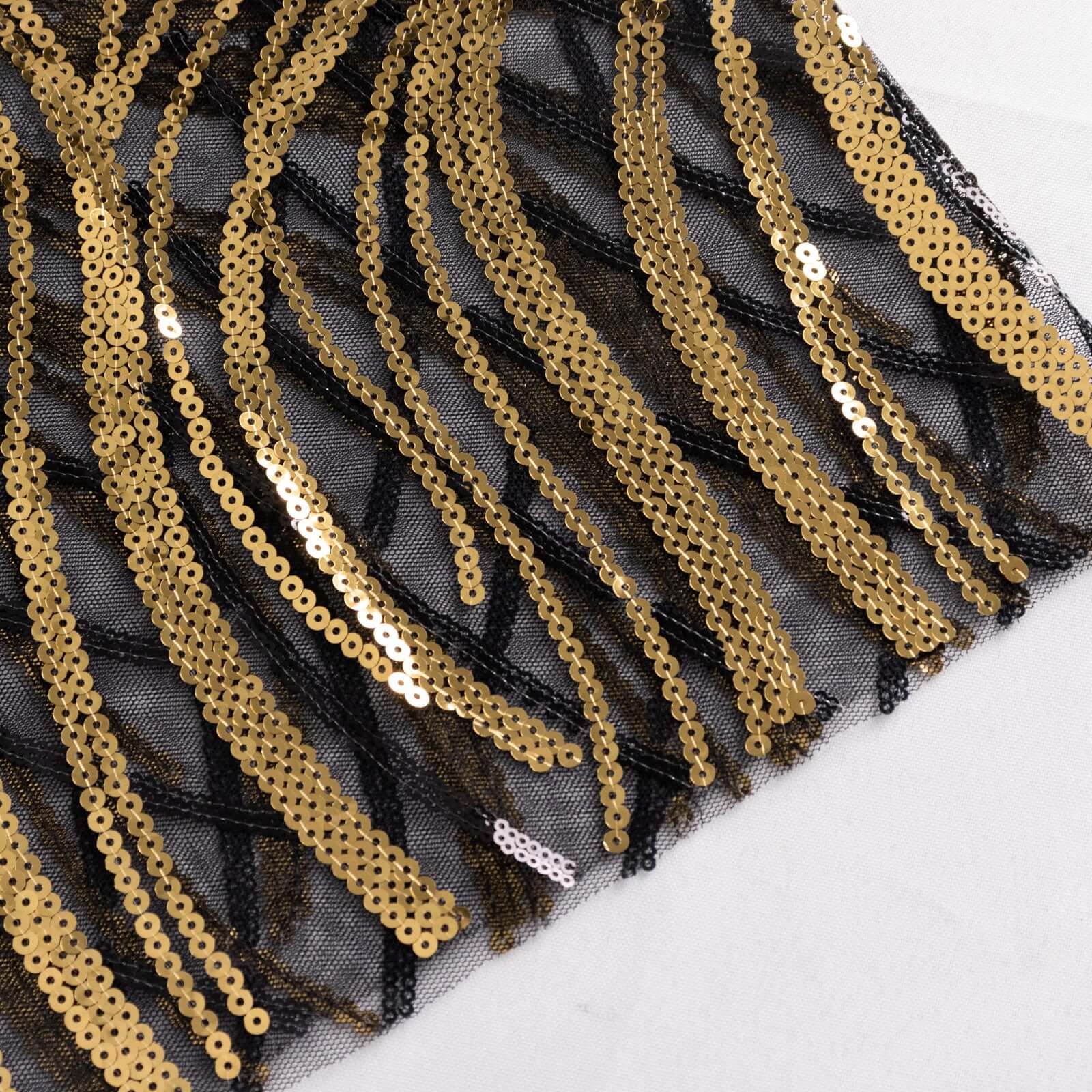 5 Pack Chair Sash Bands with Wave Embroidered Sequins Black/Gold - Bell Racket Store