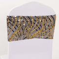 5 Pack Chair Sash Bands with Wave Embroidered Sequins Black/Gold - Bell Racket Store