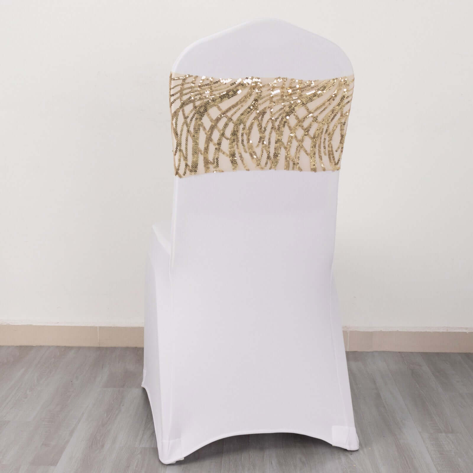 5 Pack Chair Sash Bands with Wave Embroidered Sequins Champagne - Bell Racket Store