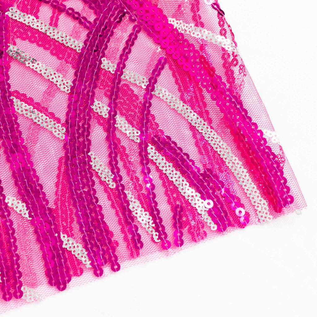 5 Pack Chair Sash Bands with Wave Embroidered Sequins Fuchsia/Silver - Bell Racket Store