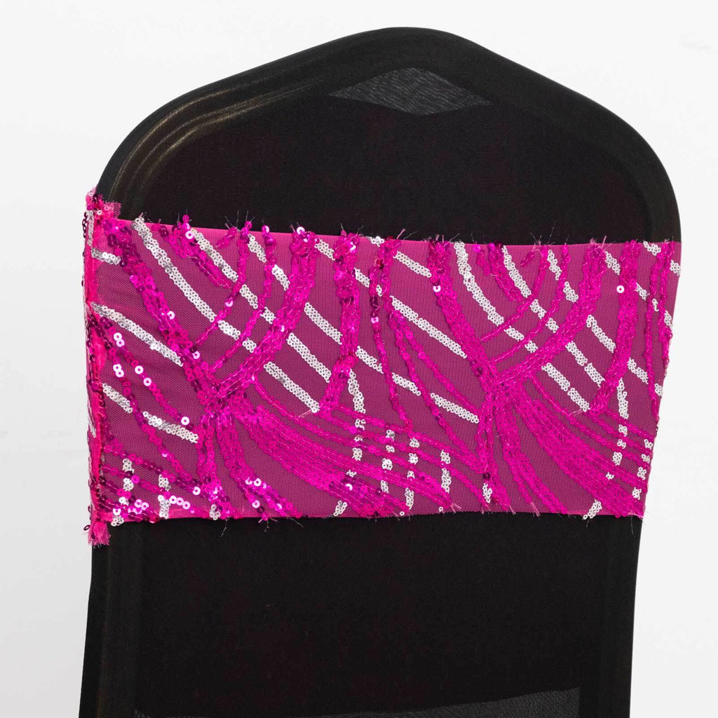 5 Pack Chair Sash Bands with Wave Embroidered Sequins Fuchsia/Silver - Bell Racket Store