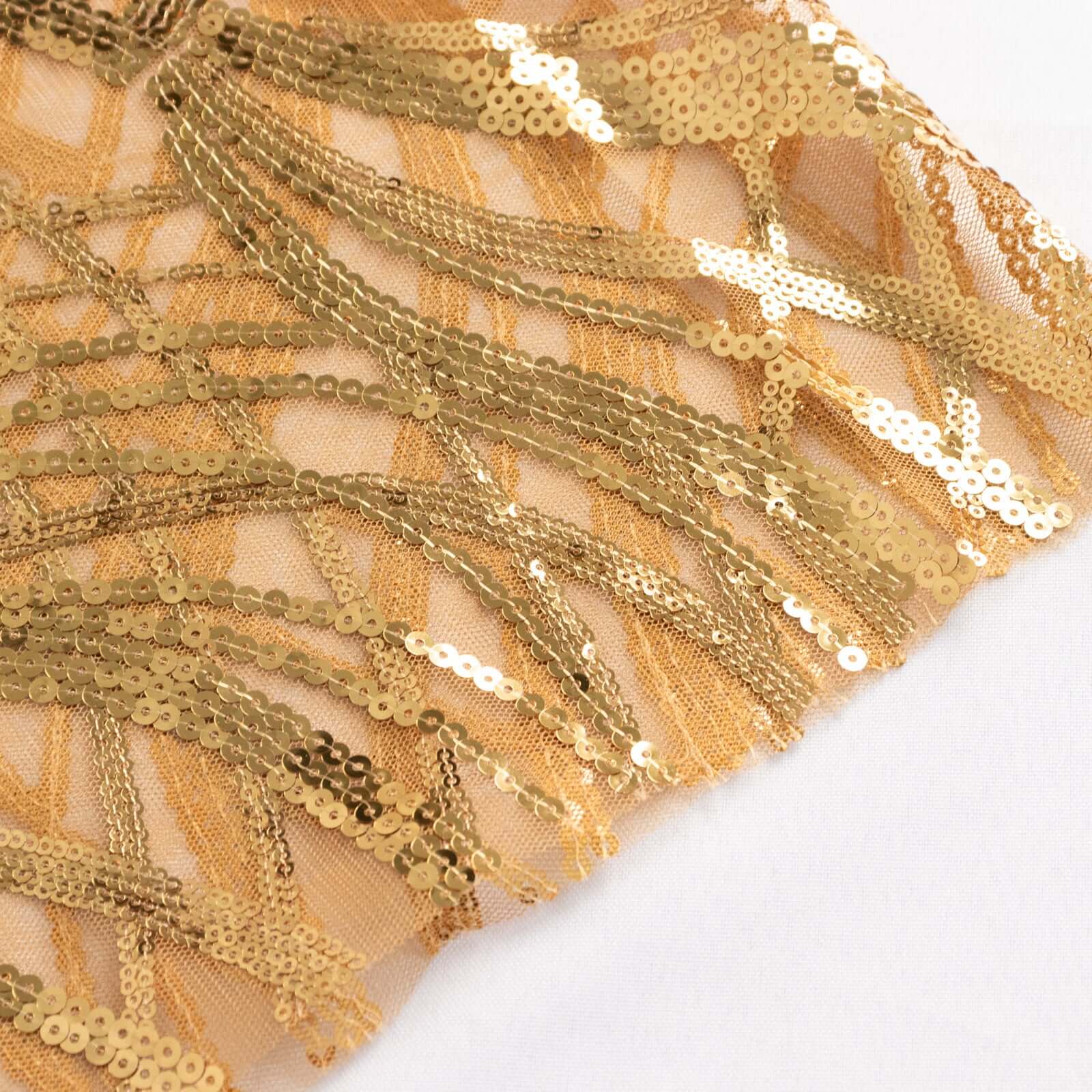 5 Pack Chair Sash Bands with Wave Embroidered Sequins Gold - Gleaming Accent for Weddings & Banquets - Bell Racket Store